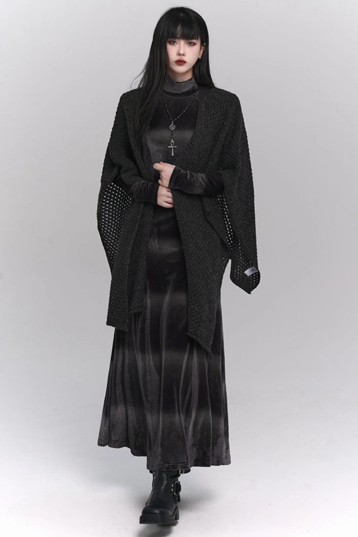 Gothic Velvet Turtleneck Maxi Dress