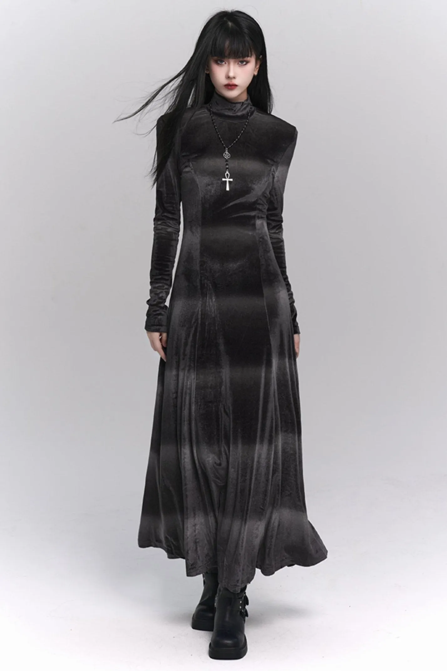 Gothic Velvet Turtleneck Maxi Dress