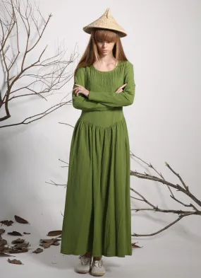 Green linen dress maxi dress long dress women dress (1136)