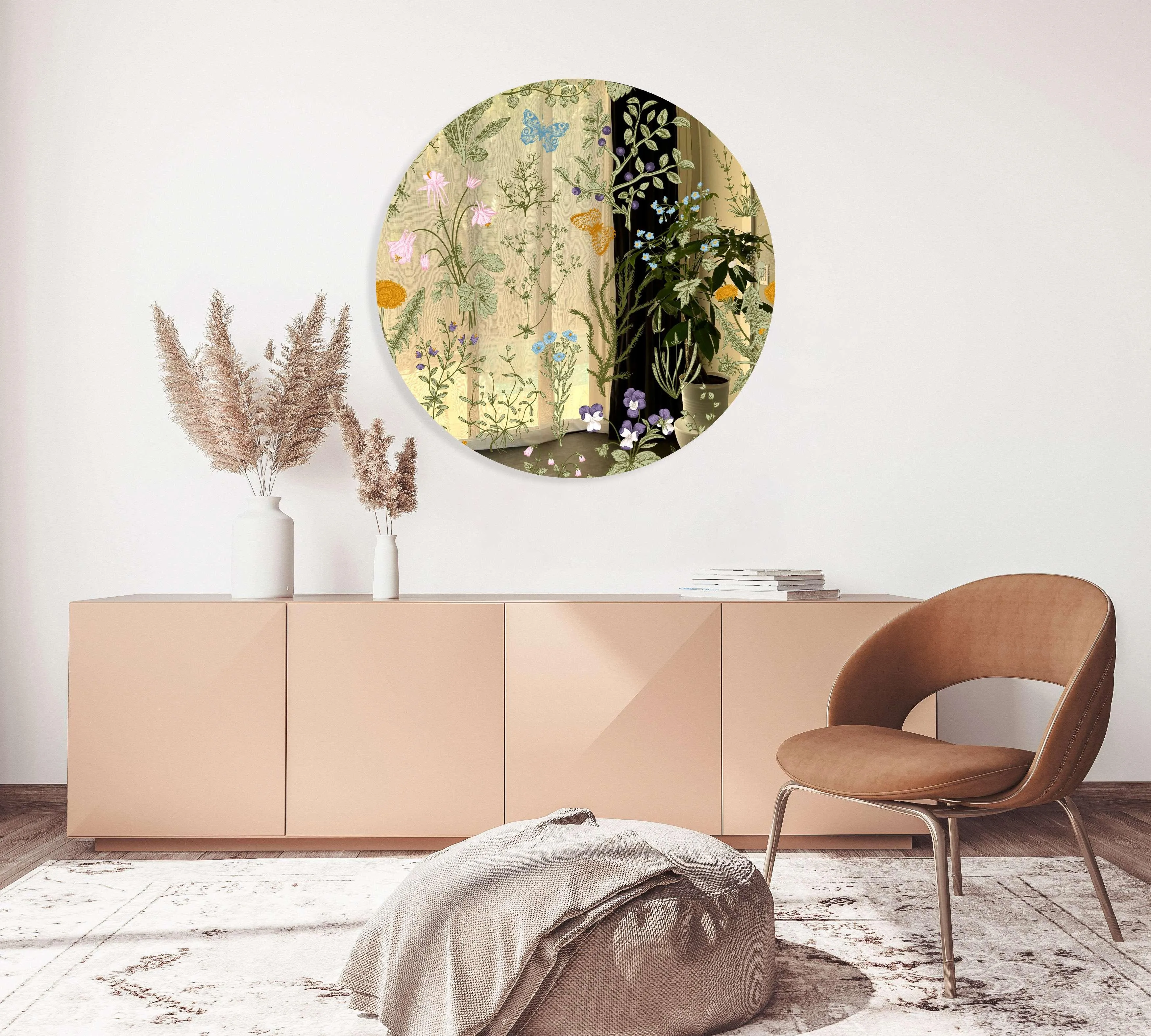 Herbs and Wild Flowers Printed Mirror Acrylic Circles