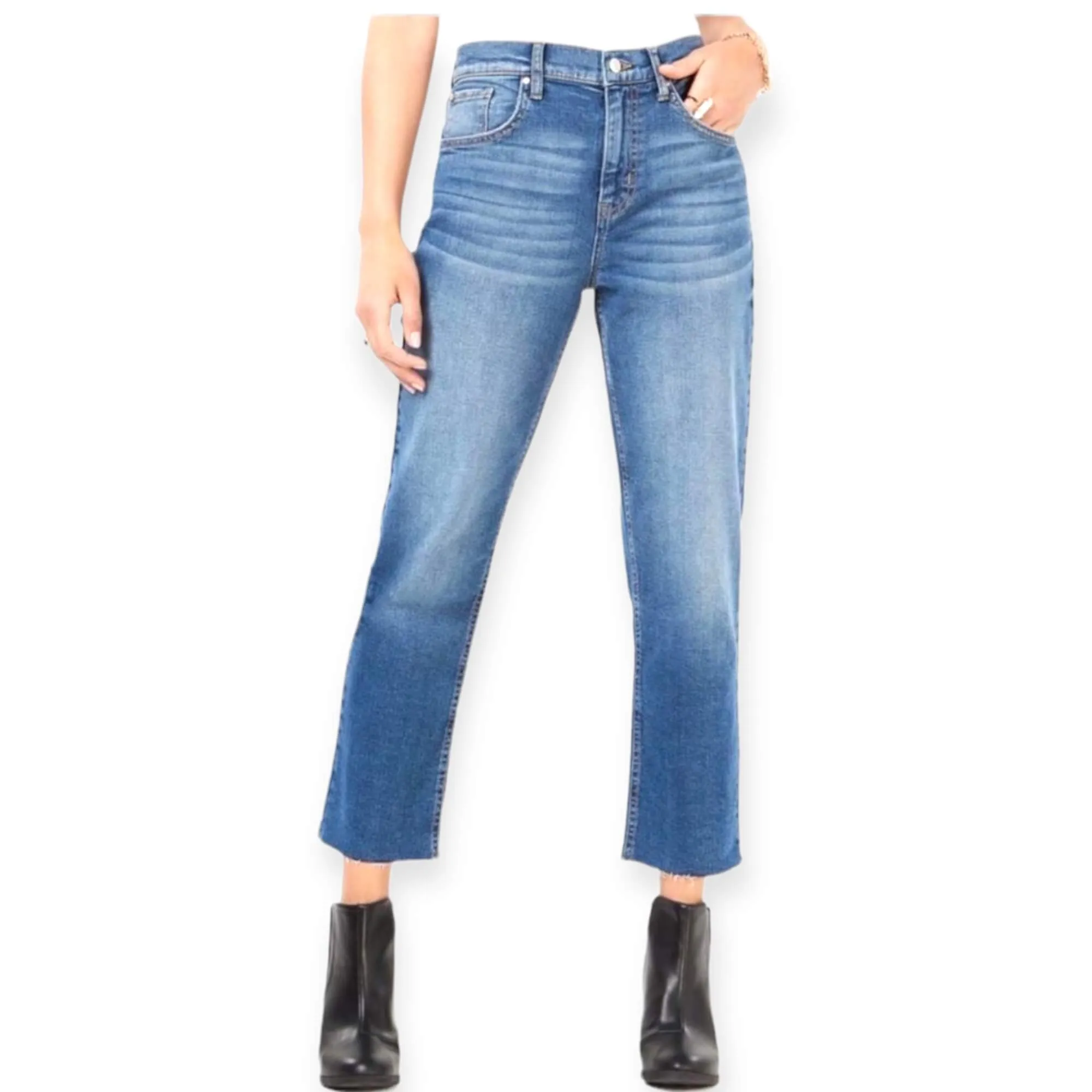 High Waisted Straight Cropped Jeans