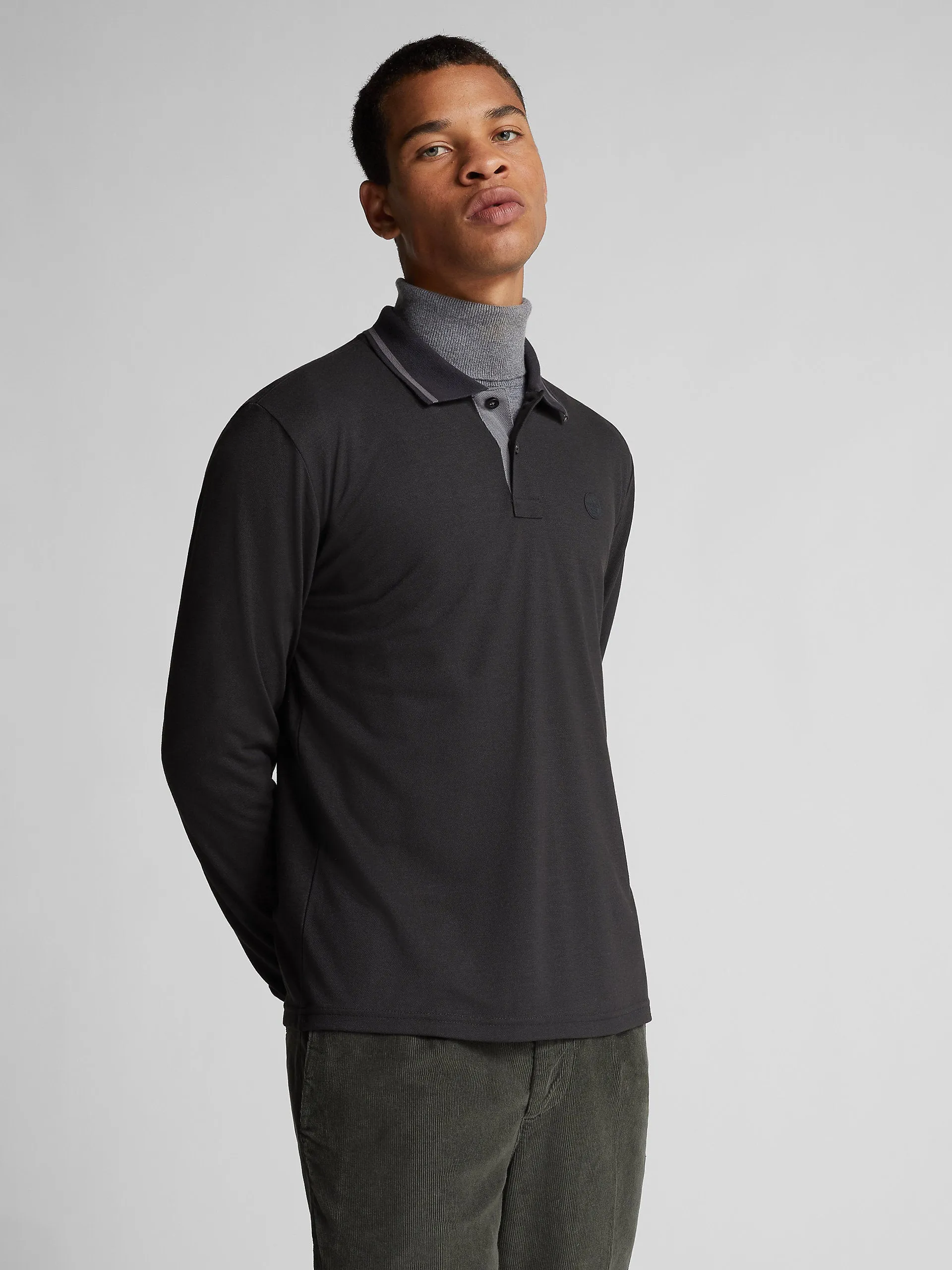 ID40145-North Sails Black Long Sleeve Polo