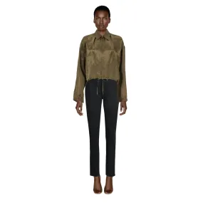 JEAN PAUL GAULTIER 1990s Olive Silk Crop Bomber Jacket | Size 10