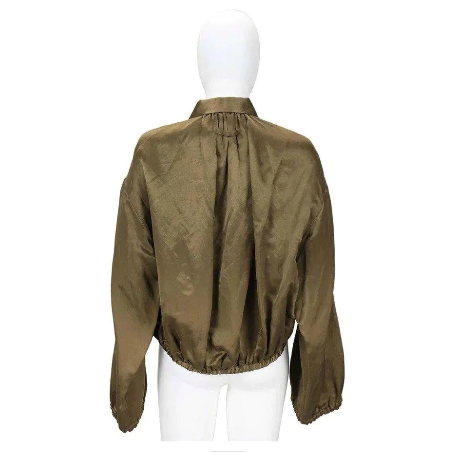 JEAN PAUL GAULTIER 1990s Olive Silk Crop Bomber Jacket | Size 10