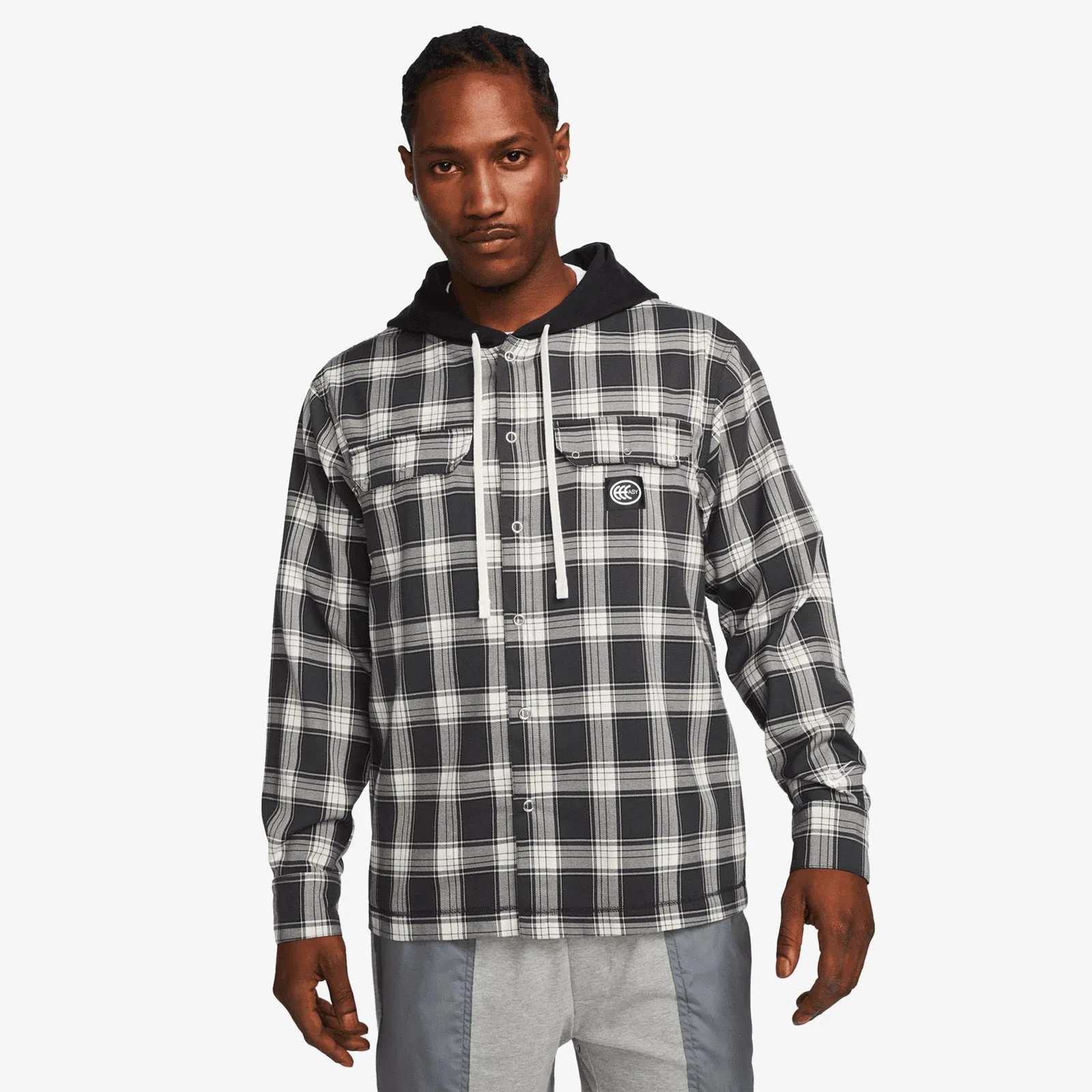 KD Hooded Basketball Flannel Jacket - Black/Grey