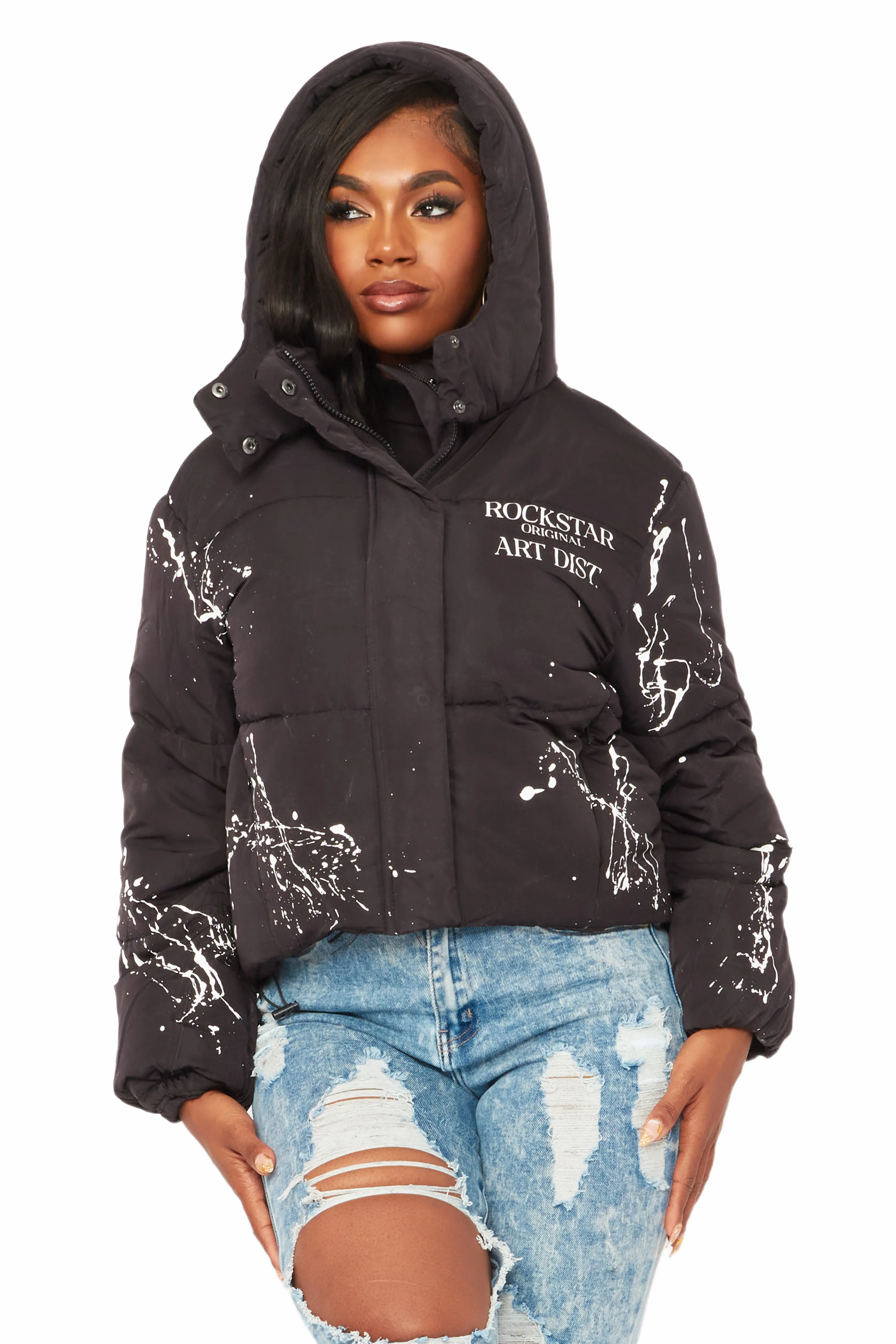 Keira Black Drippy Puffer Jacket