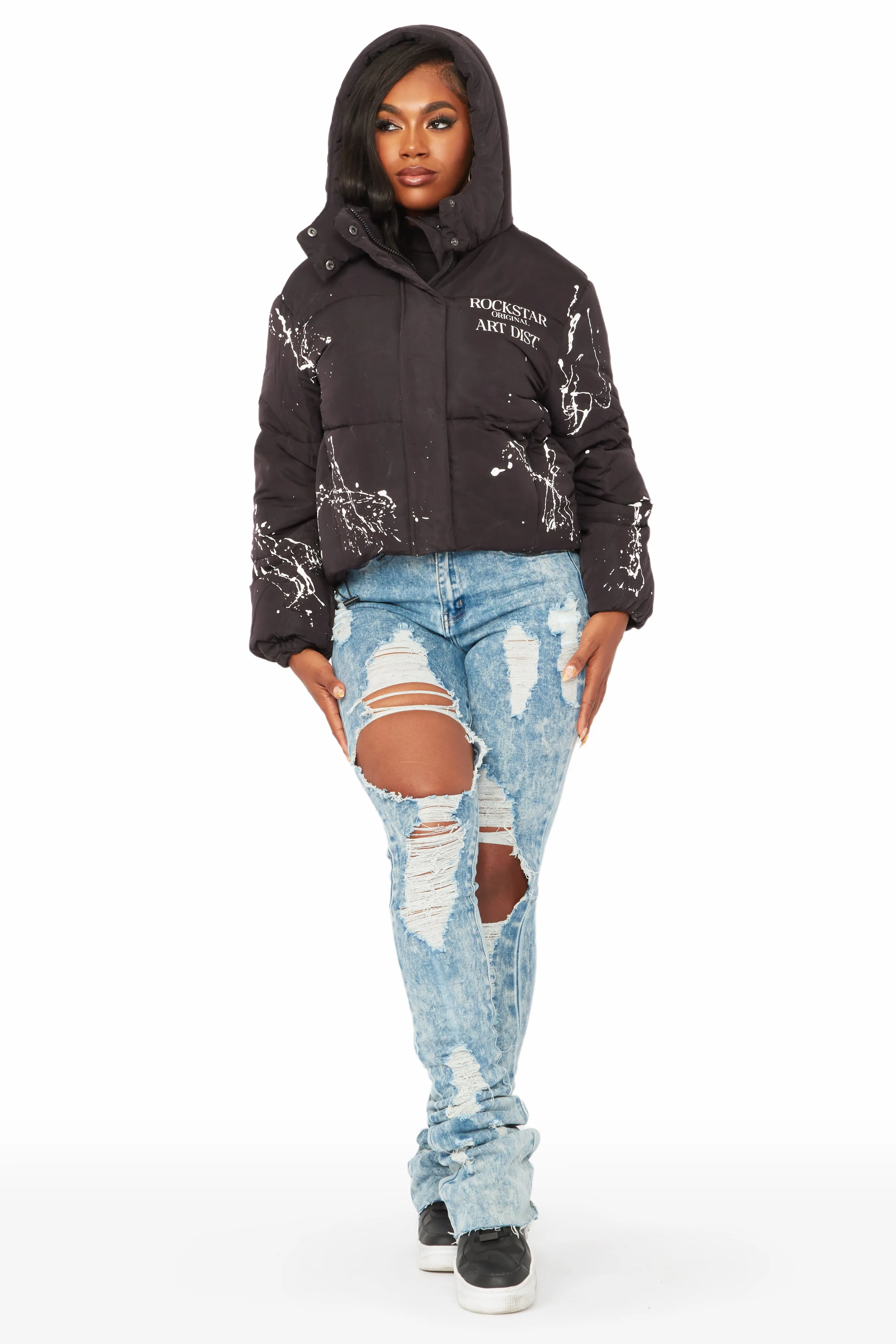 Keira Black Drippy Puffer Jacket