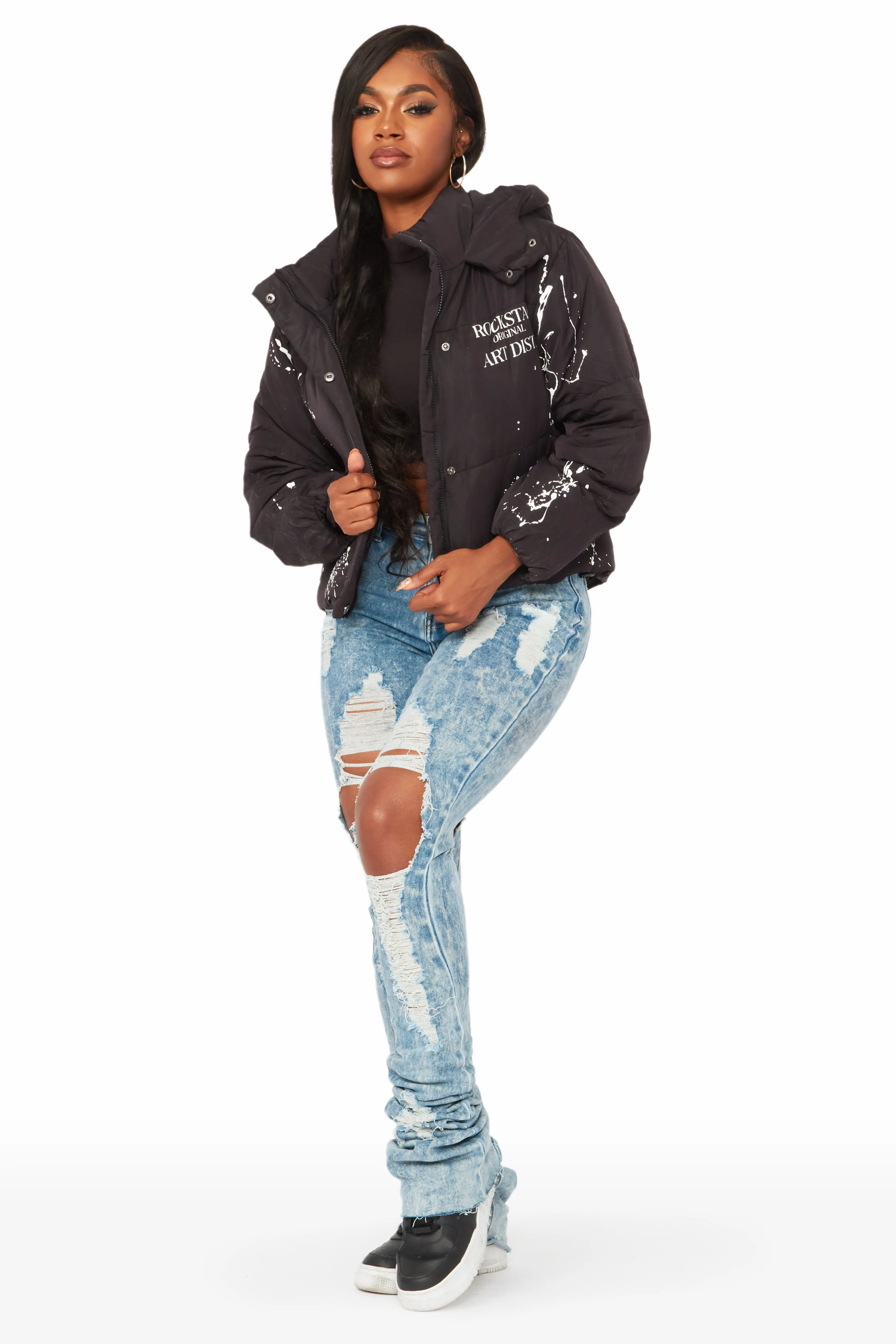 Keira Black Drippy Puffer Jacket