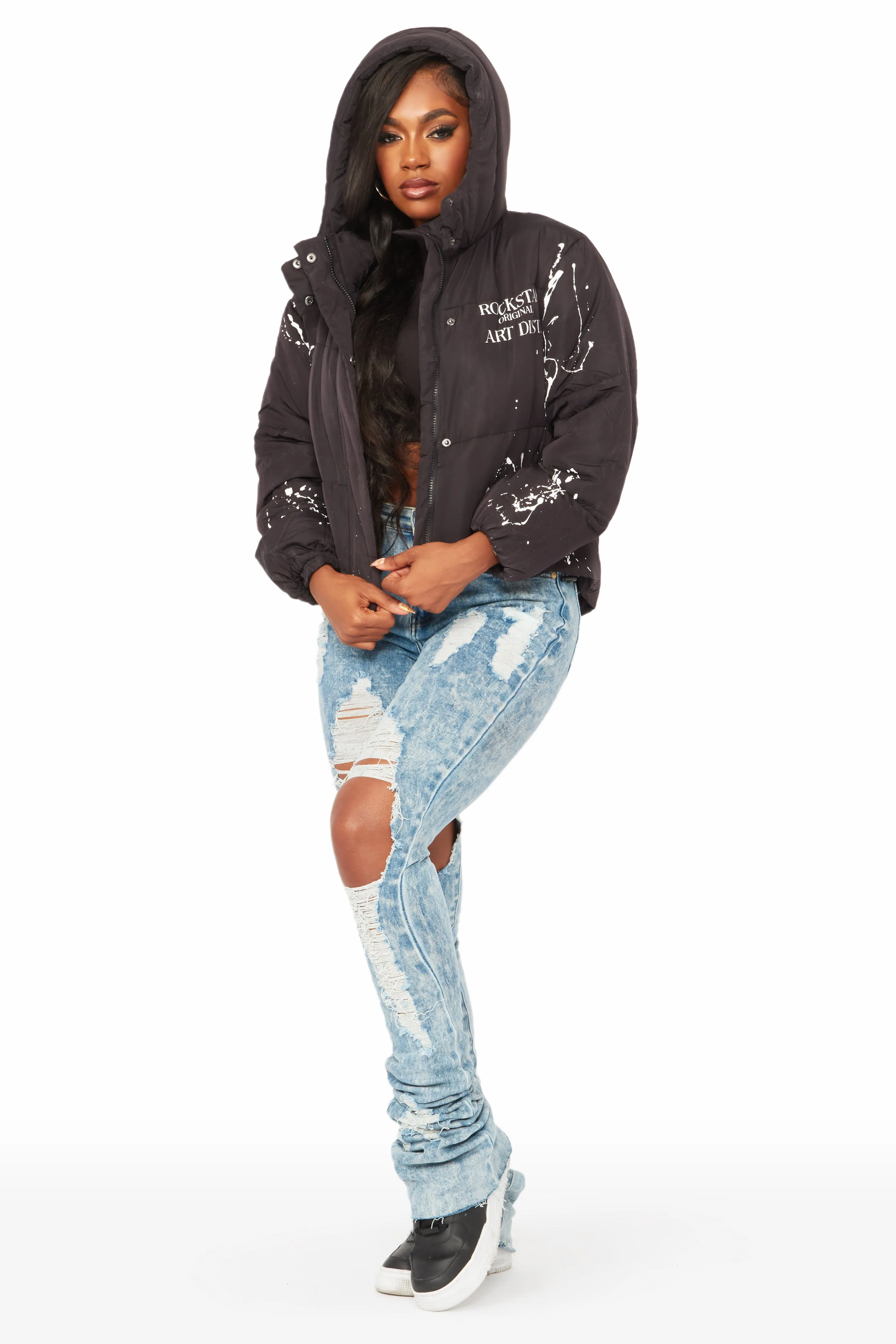 Keira Black Drippy Puffer Jacket