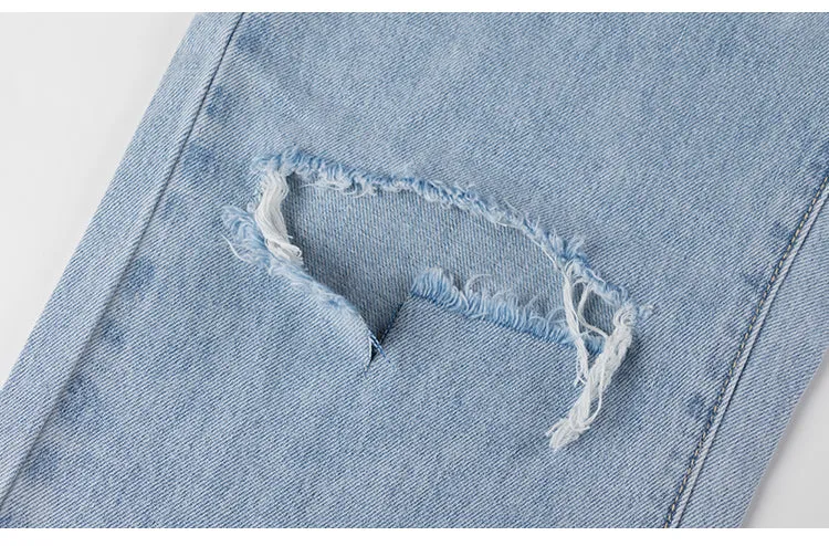 KittenAlarm - Womens Loose Fit Jeans Ripped Wide Leg For Women High Waist Blue Wash Casual Cotton Denim Trousers Summer Baggy Jean Pants