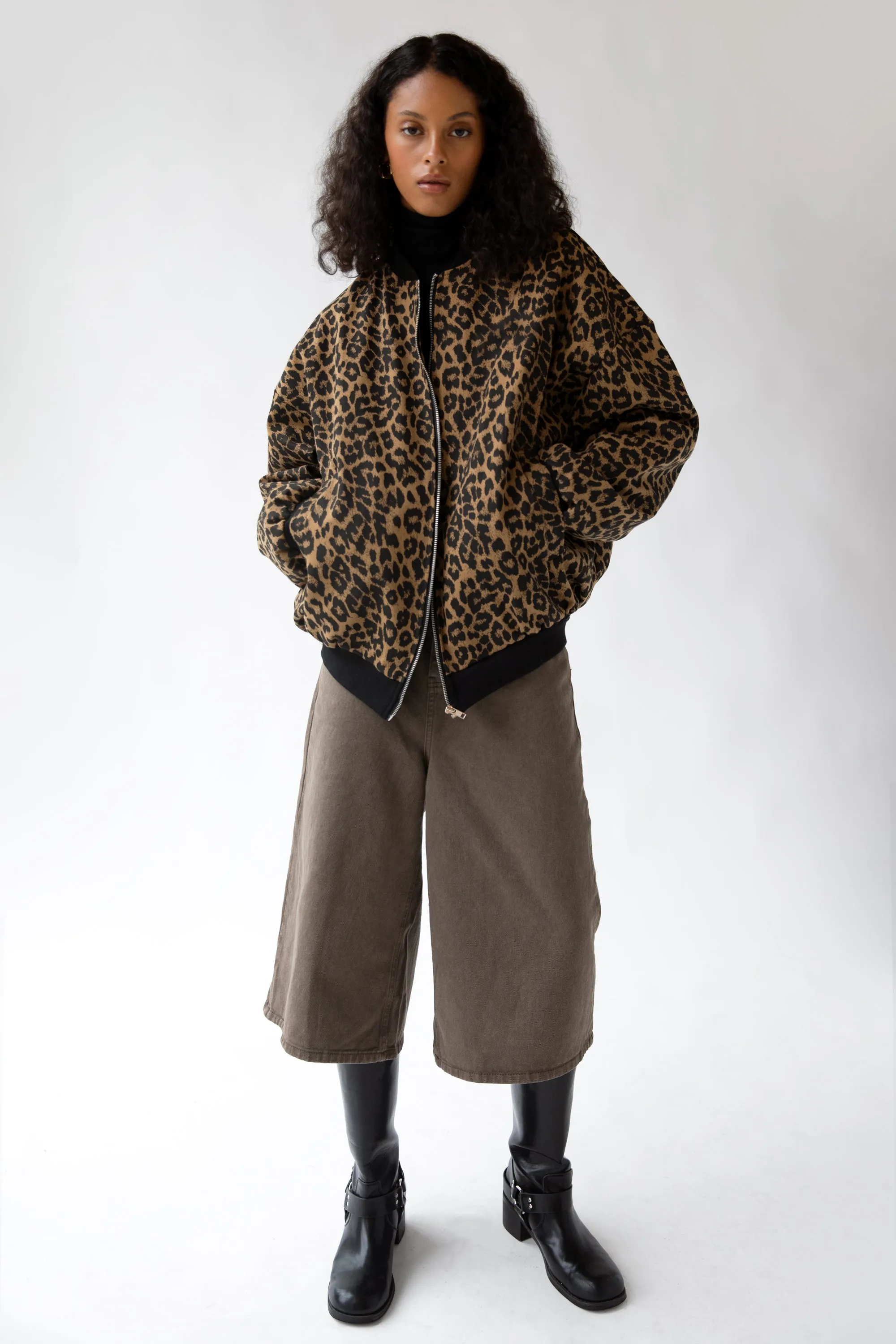 LEOPARD PRINT BOMBER JACKET