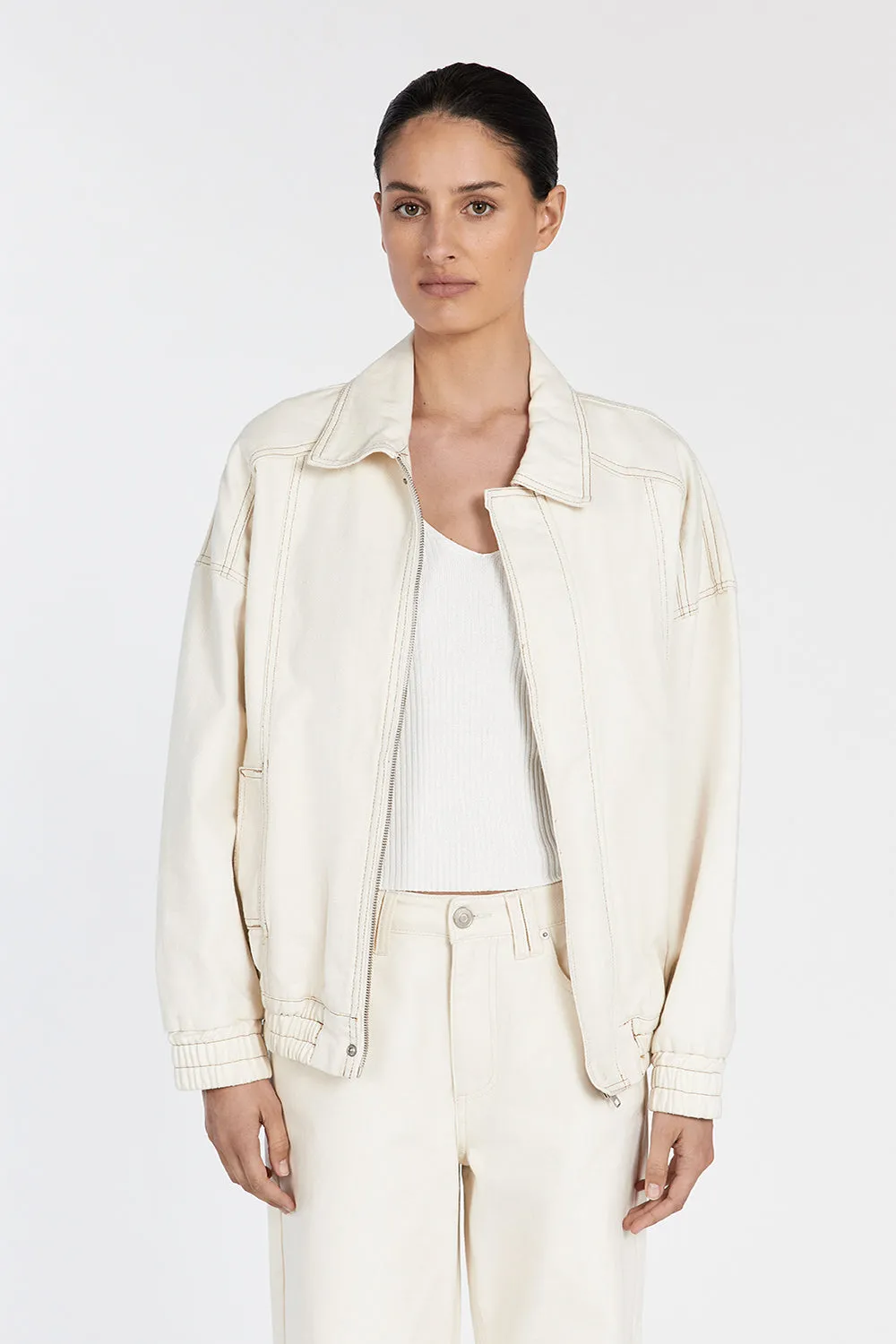 MABEL CREAM DENIM BOMBER JACKET