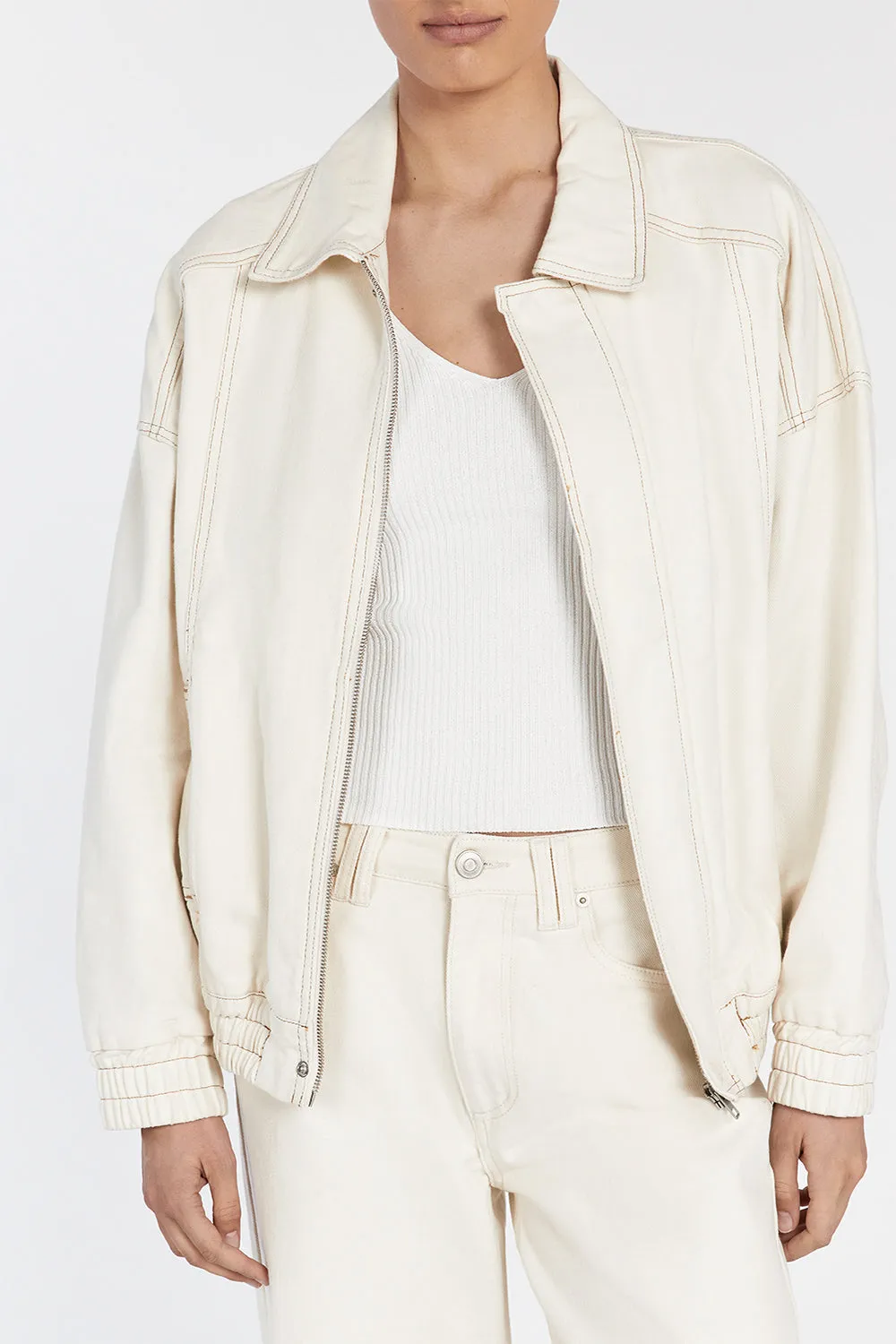 MABEL CREAM DENIM BOMBER JACKET