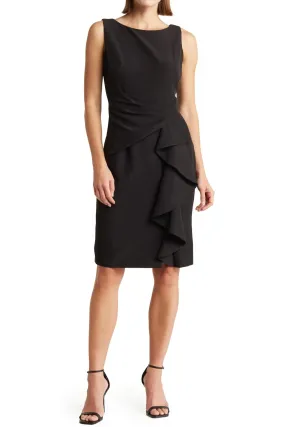 Marina Boat Neck Ruffled Sheath Dress