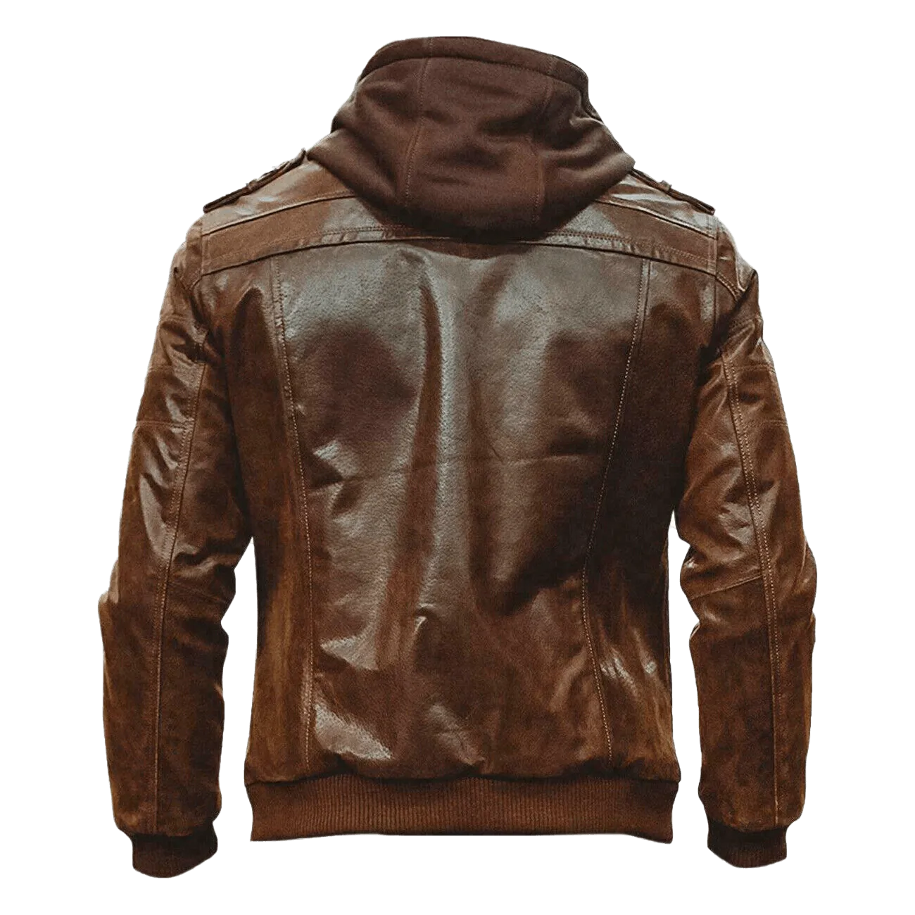 Men Brown Leather Motorcycle Jacket with Removable Hood | Mens Bown Leather Moto Jacket with Removable Hood