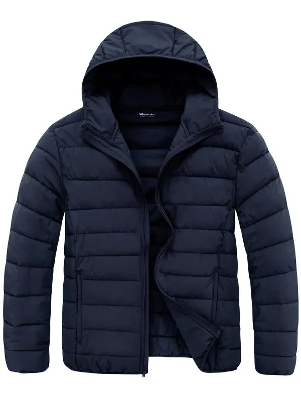 Men's Big and Tall Lightweight Puffer Jacket Plus Size Quilted Warm Winter Coat with Hood Recycled Fabric