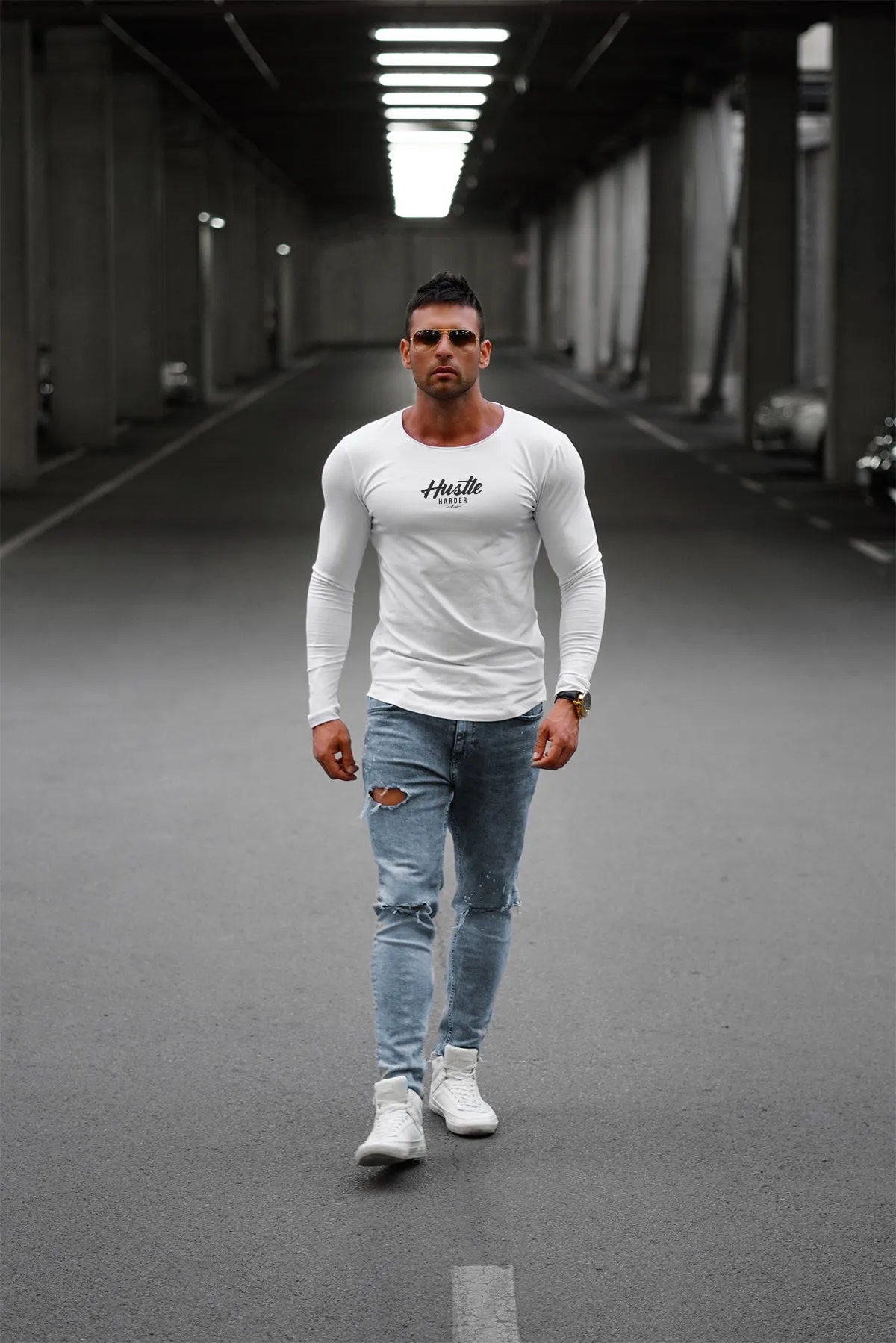 Mens Long Sleeve T-shirt "Hustle Harder" MD971