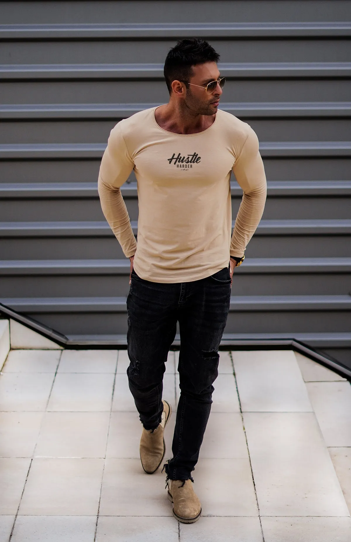 Mens Long Sleeve T-shirt "Hustle Harder" MD971