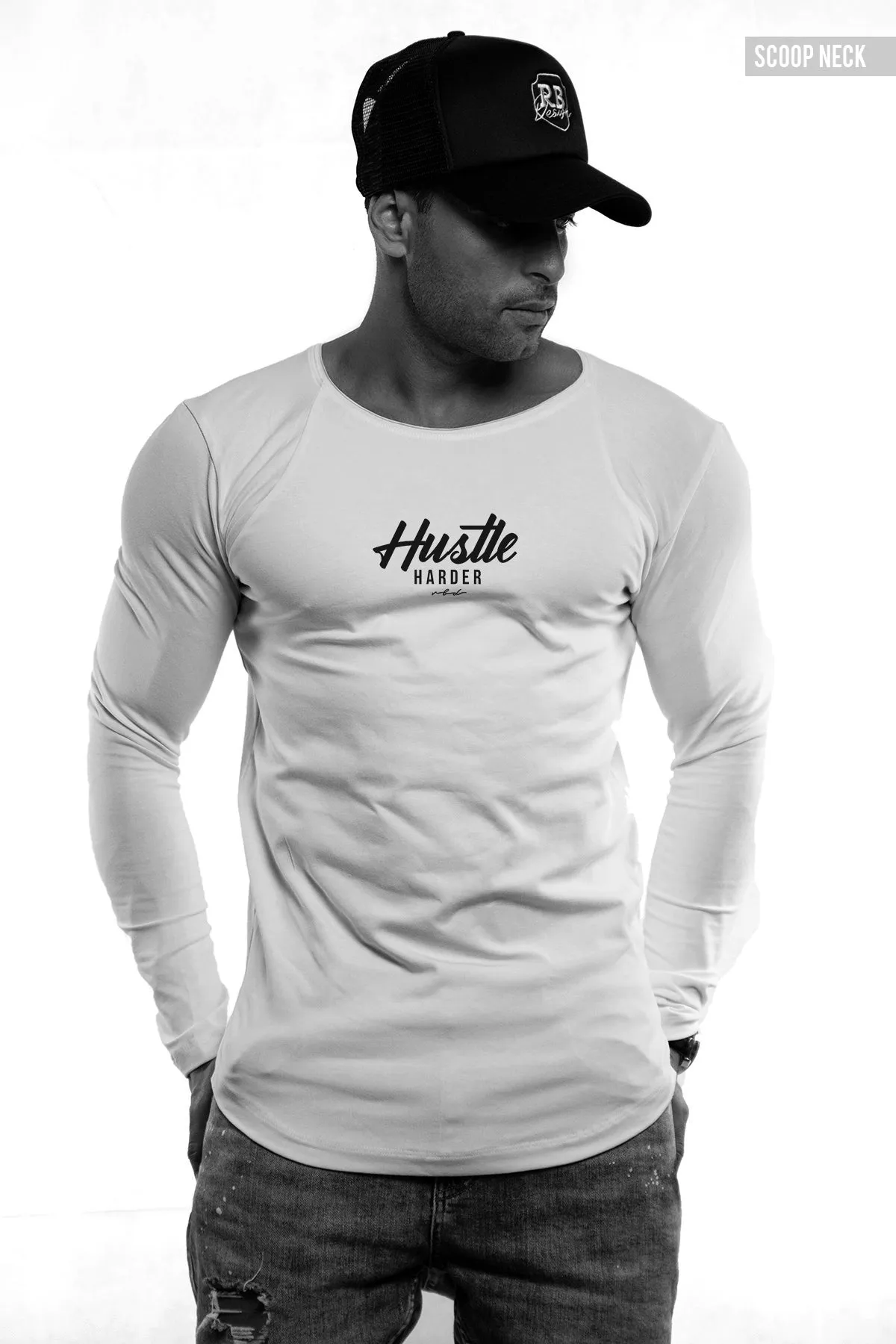 Mens Long Sleeve T-shirt "Hustle Harder" MD971