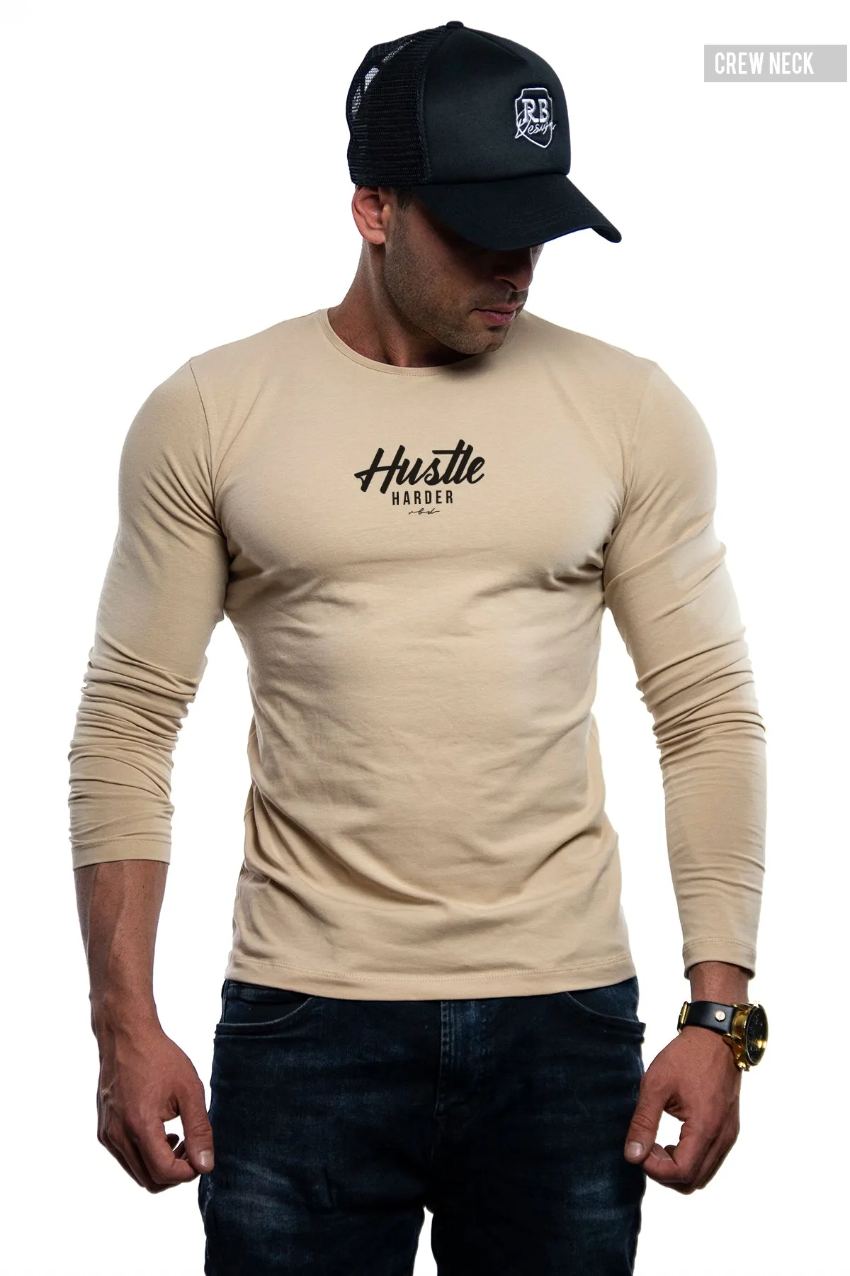 Mens Long Sleeve T-shirt "Hustle Harder" MD971