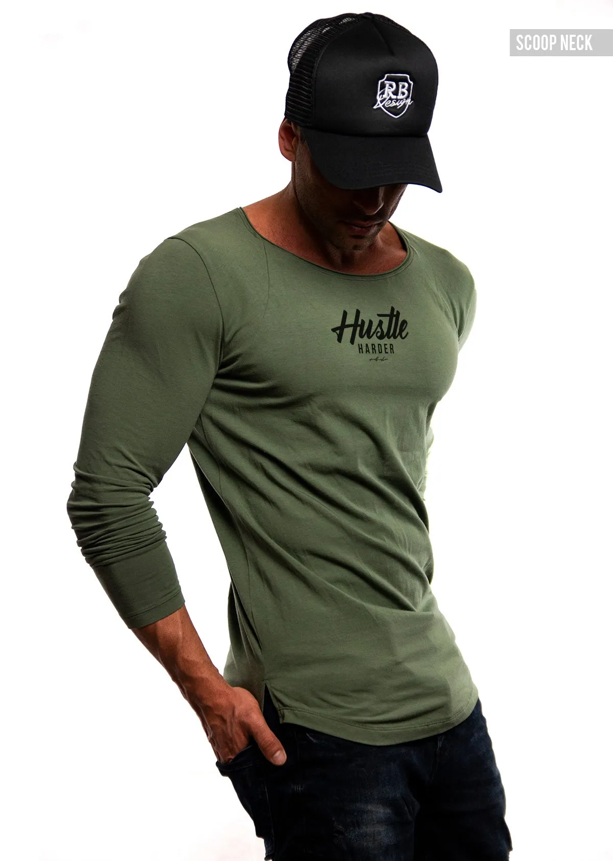 Mens Long Sleeve T-shirt "Hustle Harder" MD971