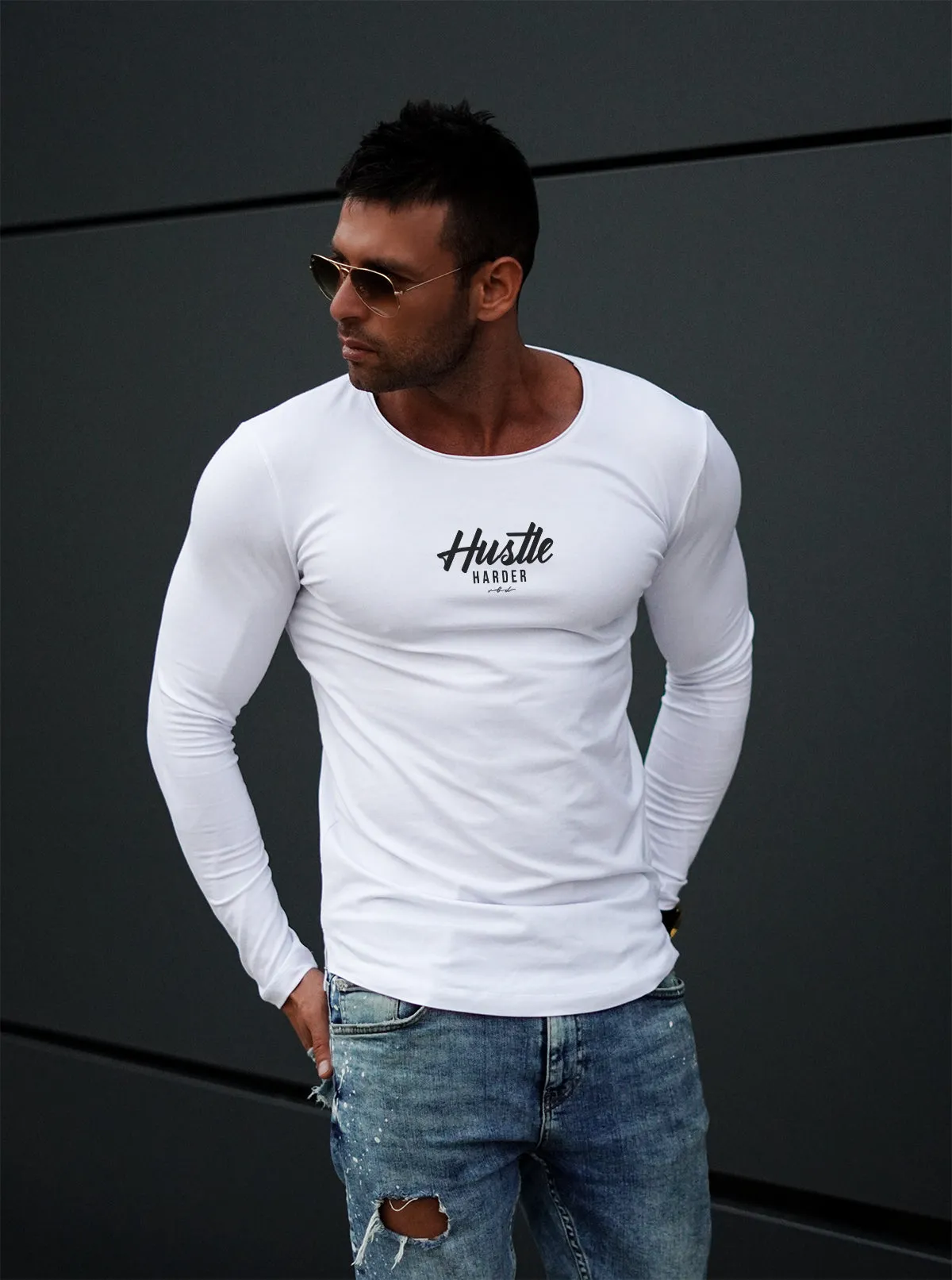 Mens Long Sleeve T-shirt "Hustle Harder" MD971