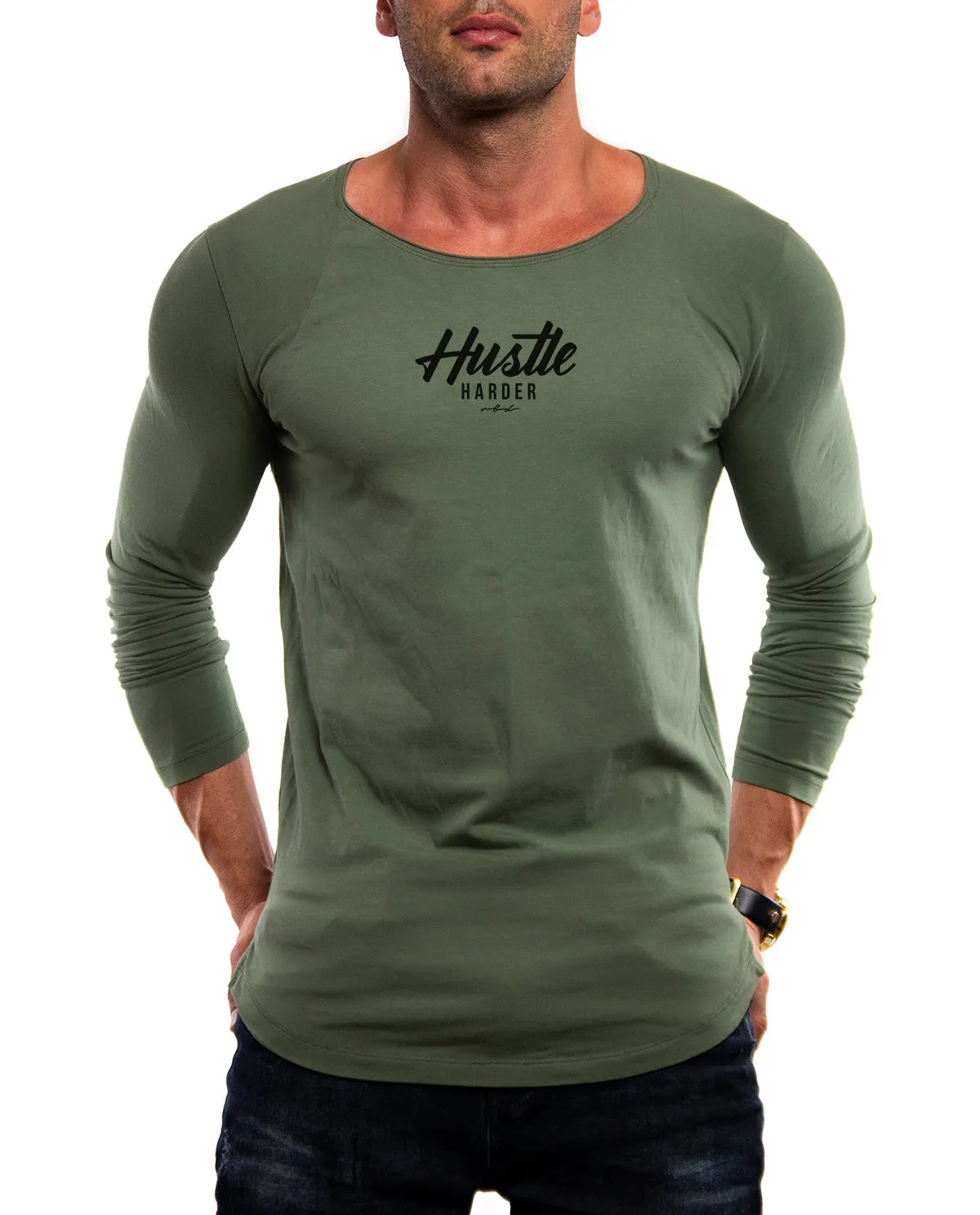 Mens Long Sleeve T-shirt "Hustle Harder" MD971