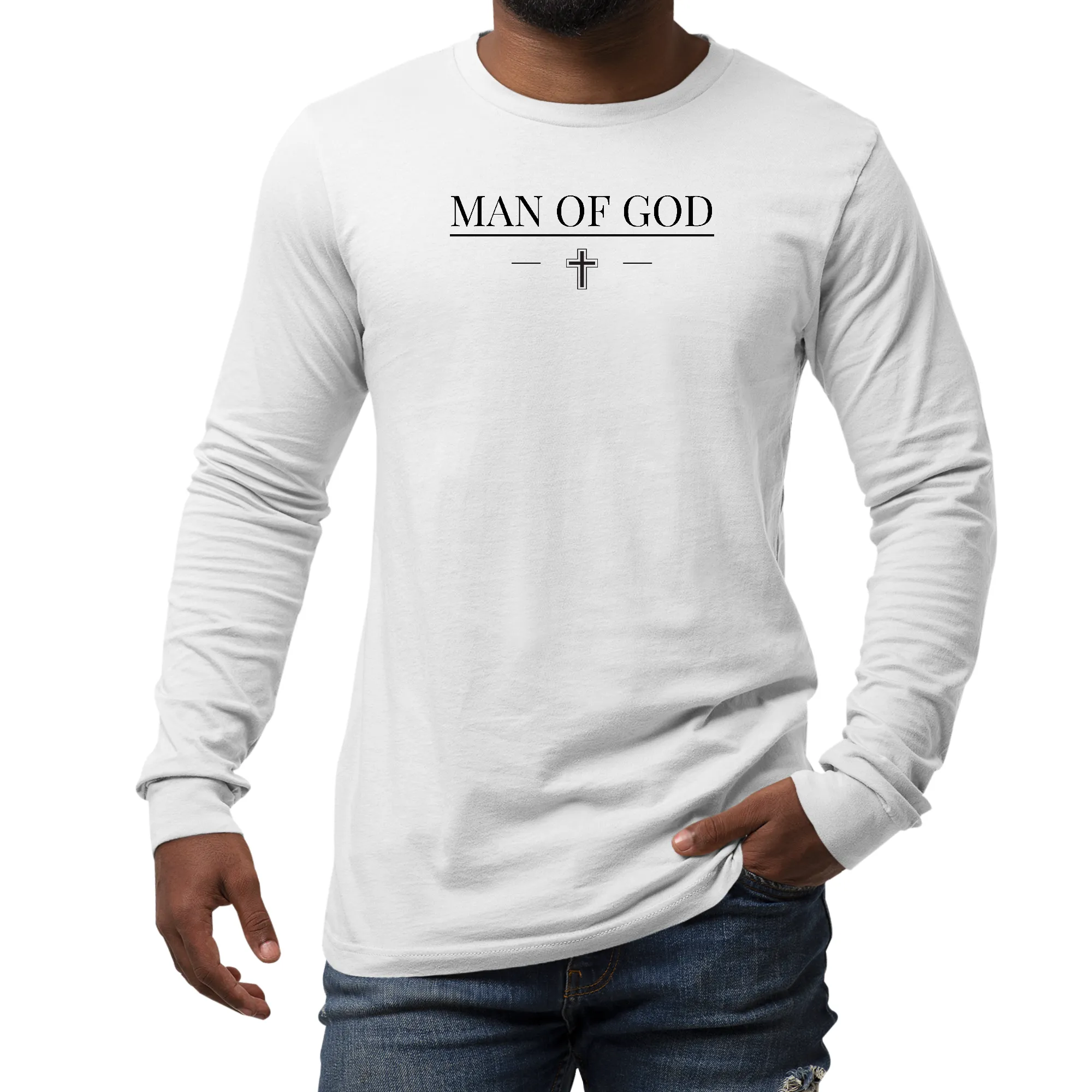 Men's Performance Long Sleeve Shirt - Black "Man of God" Graphic Tee