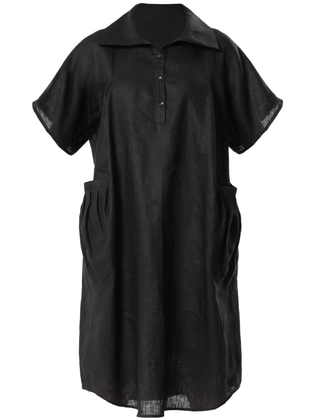 Midi Linen Dress With Side Pockets In Black