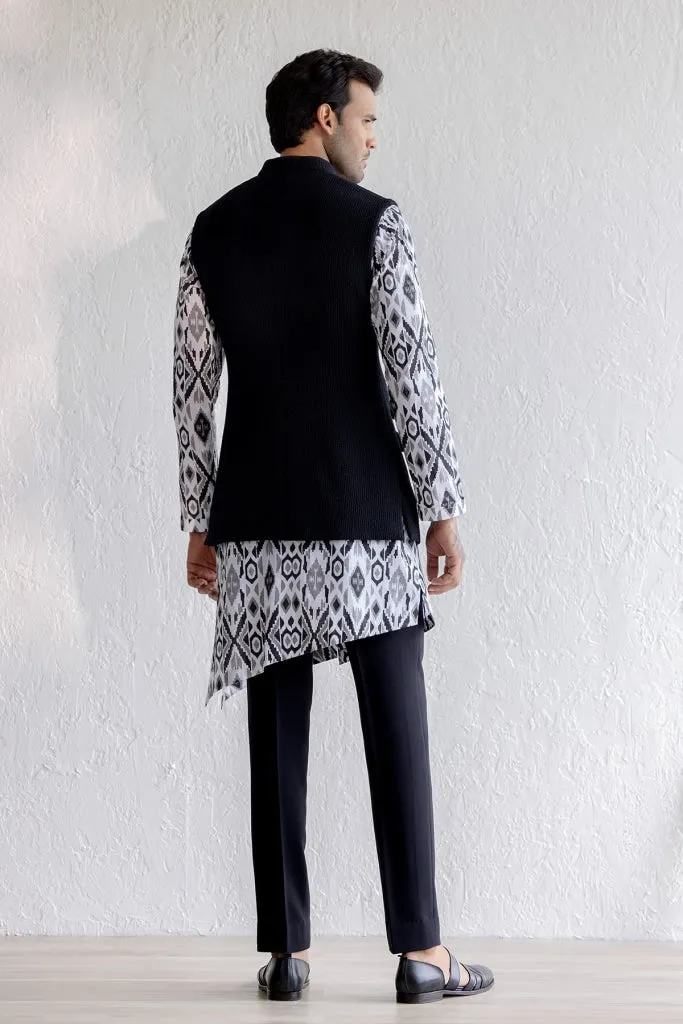 Monochrome Ikat Nehru Jacket