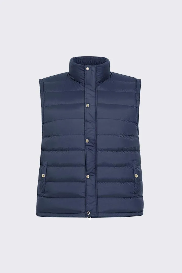 Navy Puffer Sleeveless Jacket With Flap