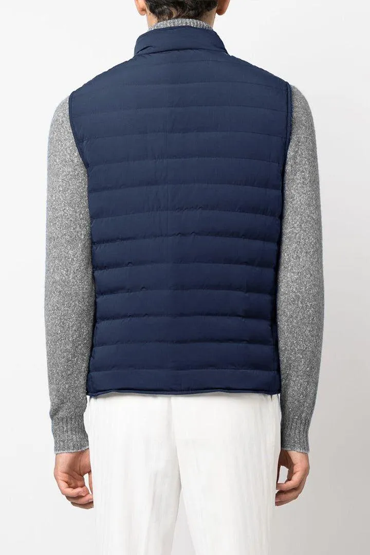 Navy Puffer Sleeveless Jacket With Flap