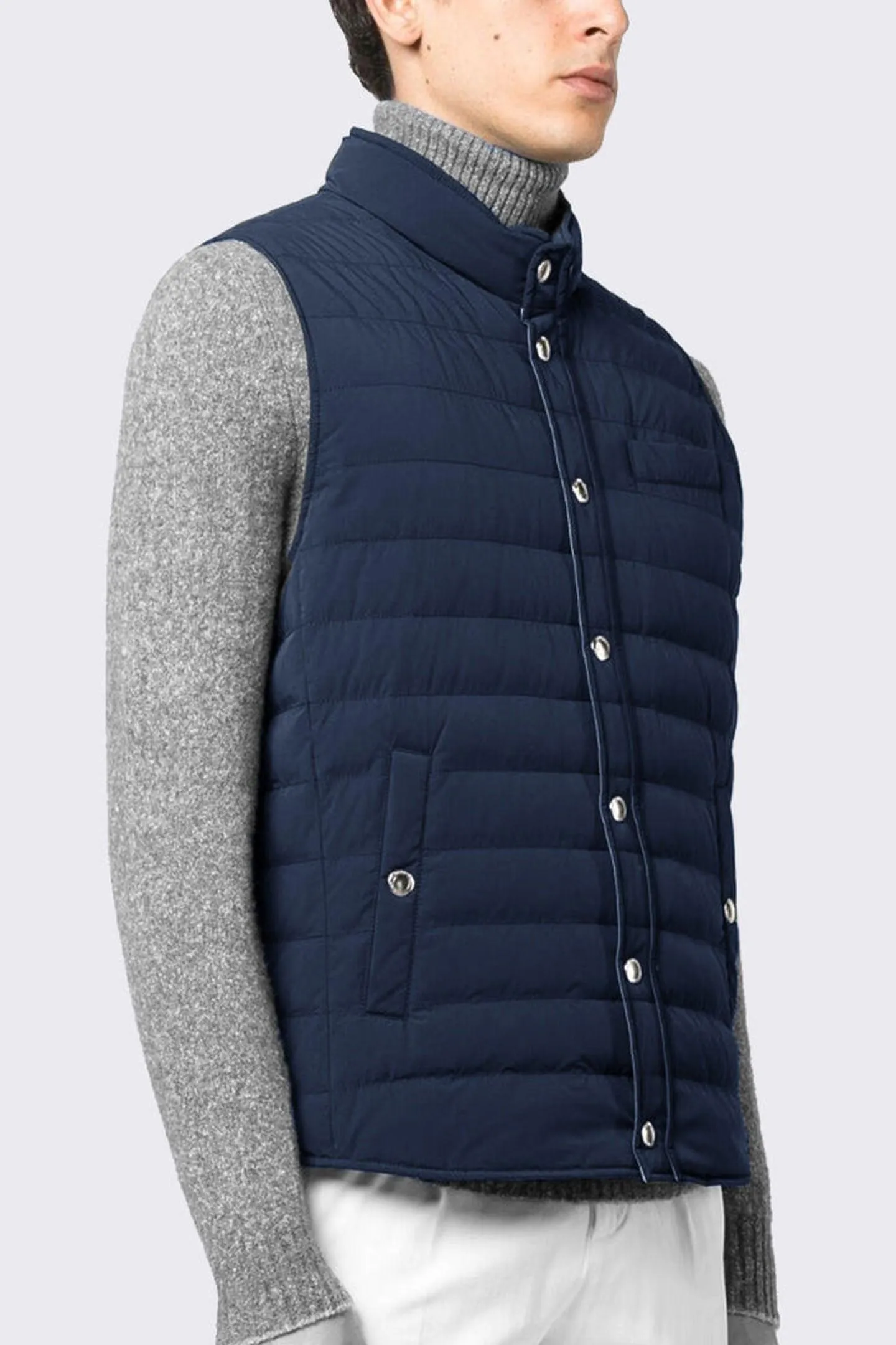 Navy Puffer Sleeveless Jacket With Flap