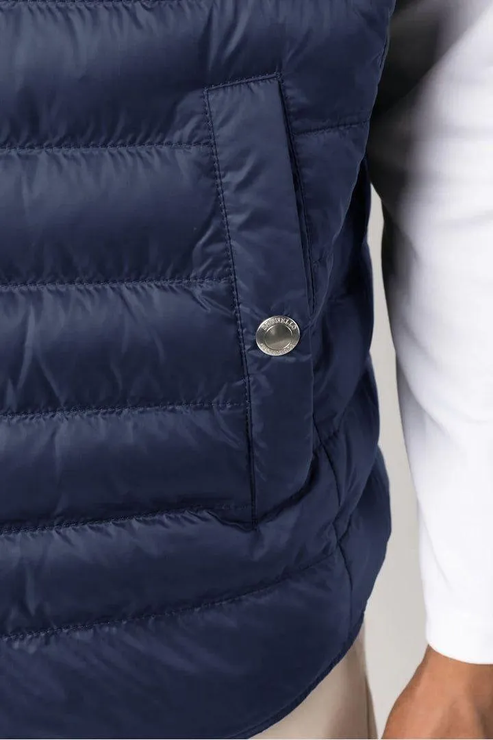 Navy Puffer Sleeveless Jacket With Flap