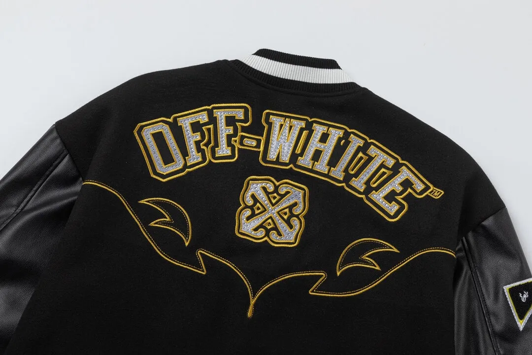 Off-White™-inspired Bling Horseshoe Women Black Varsity Jacket