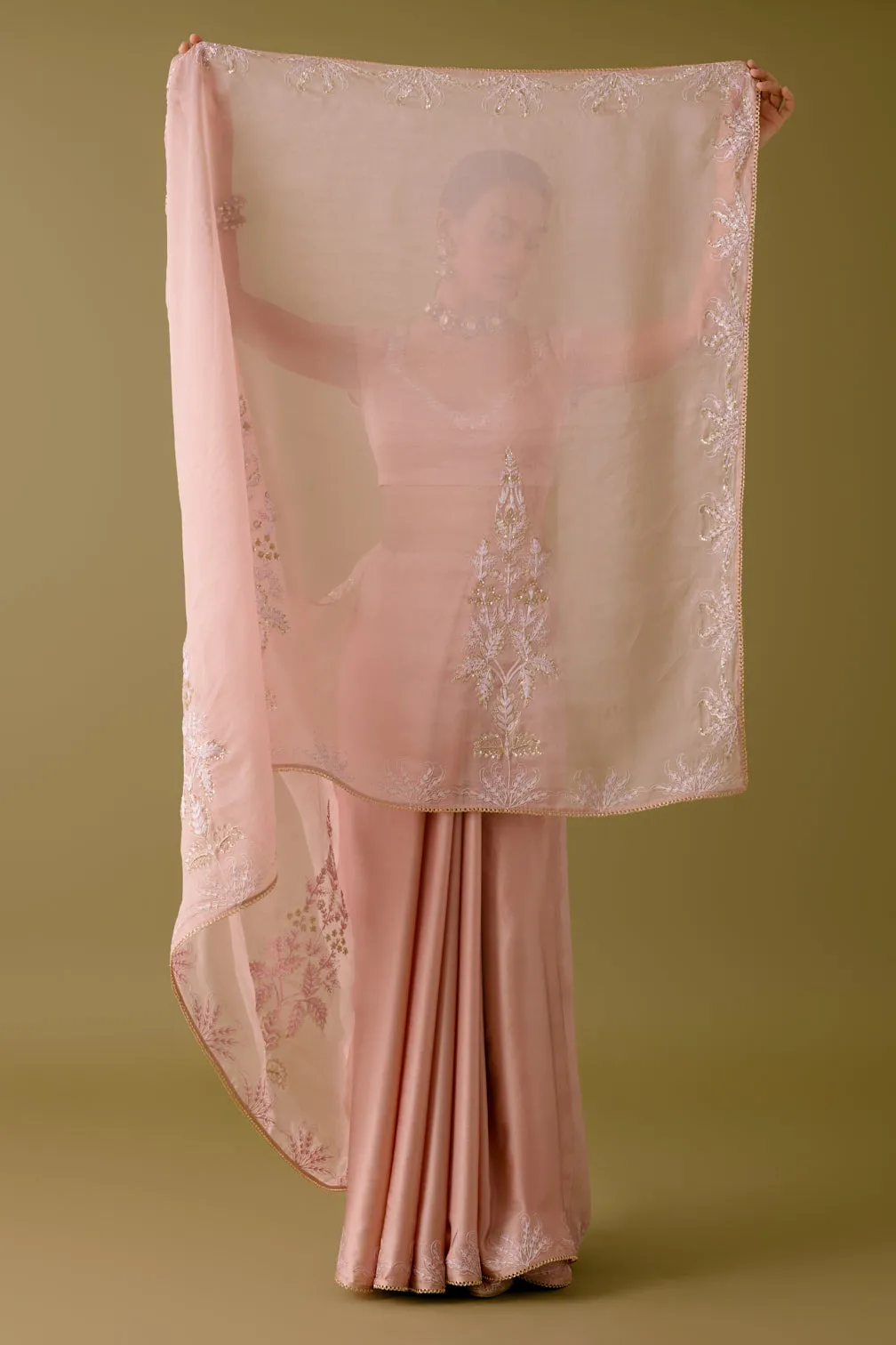 Onion Pink Sequined Organza Saree