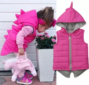 Pink Dino Puffer Jacket,  Sleeveless #1000871