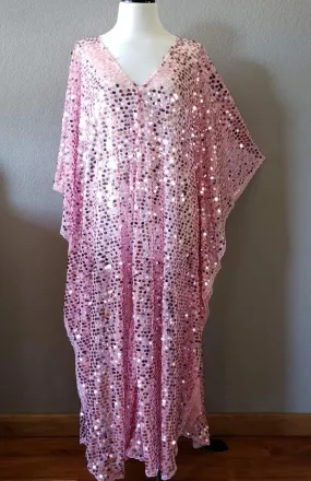 Pink Round Sequin Caftan Kimono Maxi Party Dress One size Fit