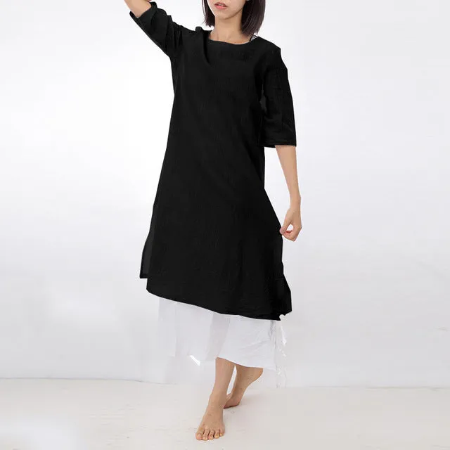 Plus Loose Half  Linen Dress