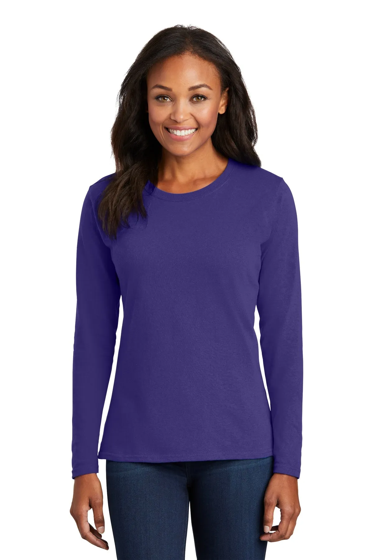 Port & Company Ladies Long Sleeve Customized Core Cotton Tee's, Purple