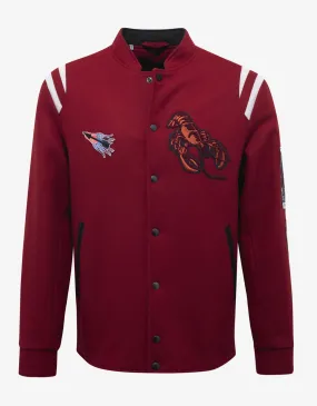 Red Wool Baseball Jacket with Patches