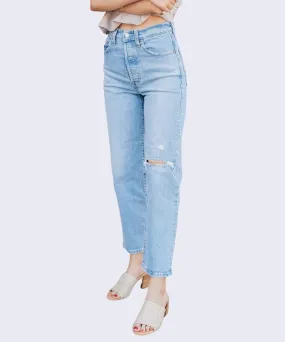 Ribcage Light Wash Distressed Straight Ankle Jeans