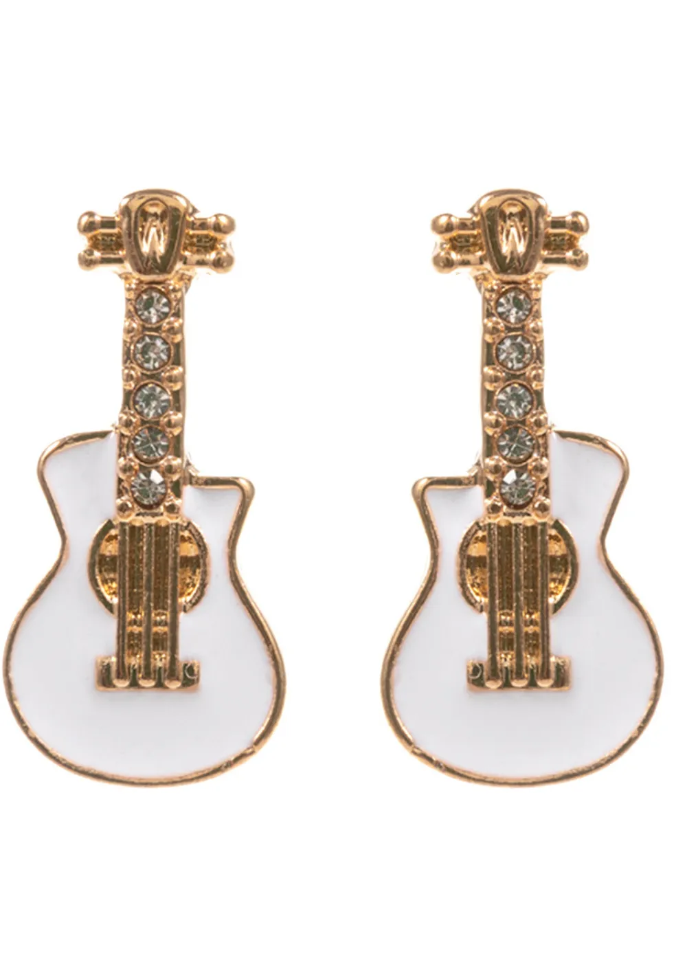 Rockstar White Stone Paved Enamel Guitar Stud Earrings