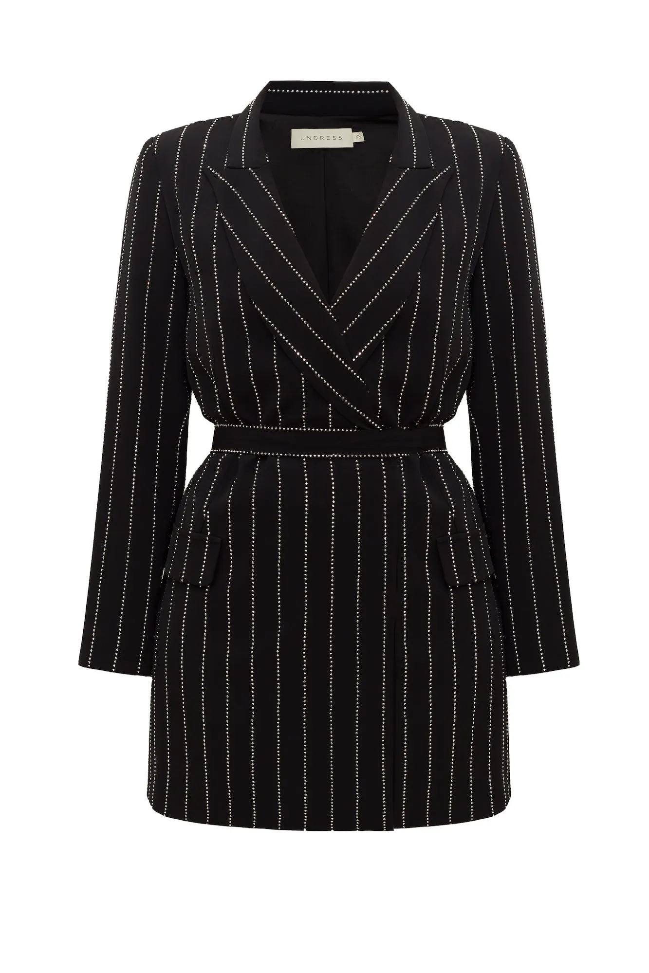 SADE black rhinestone crystal striped mini blazer dress