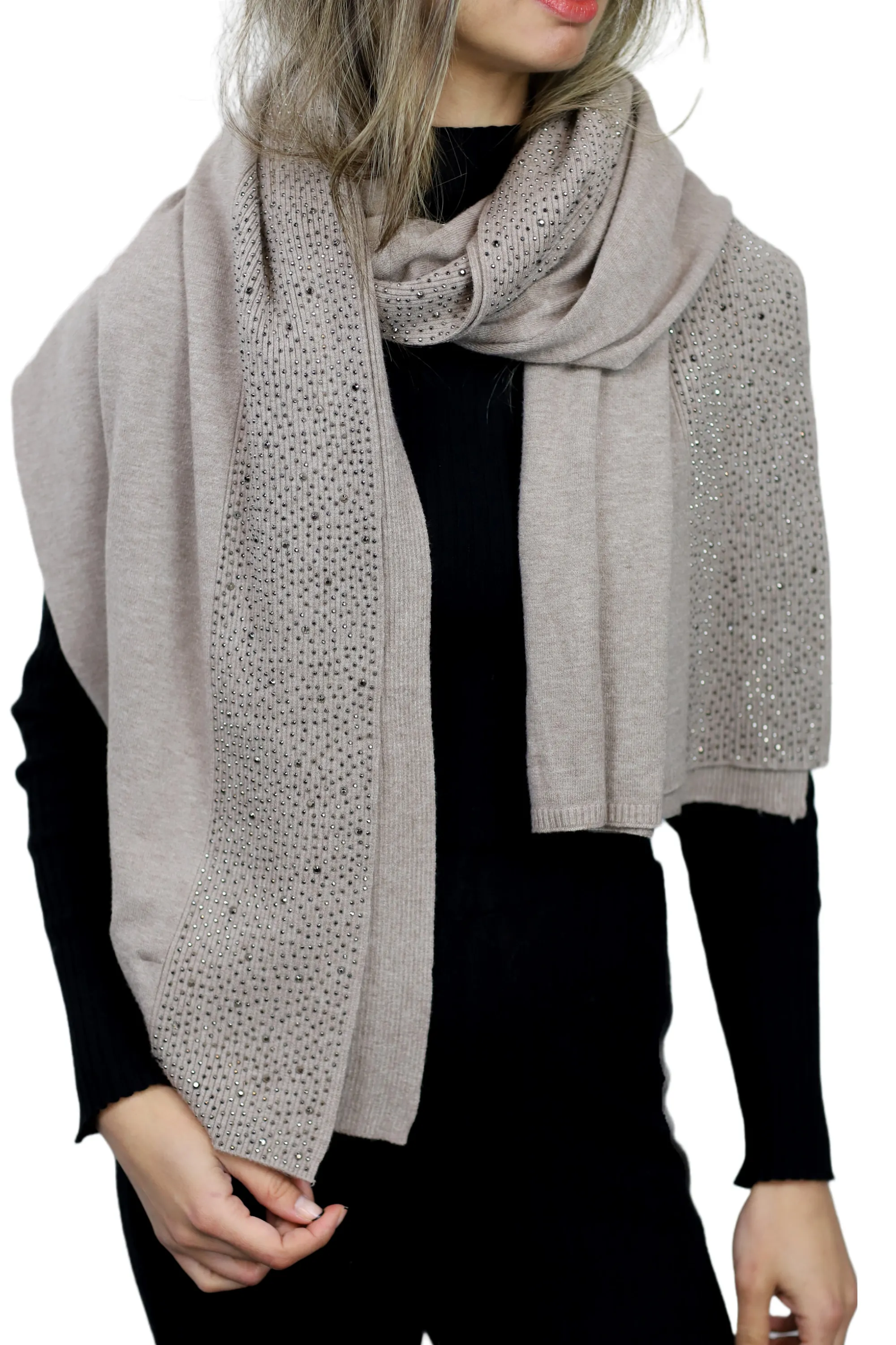 Scarf With Embellished Trim - Oatmeal