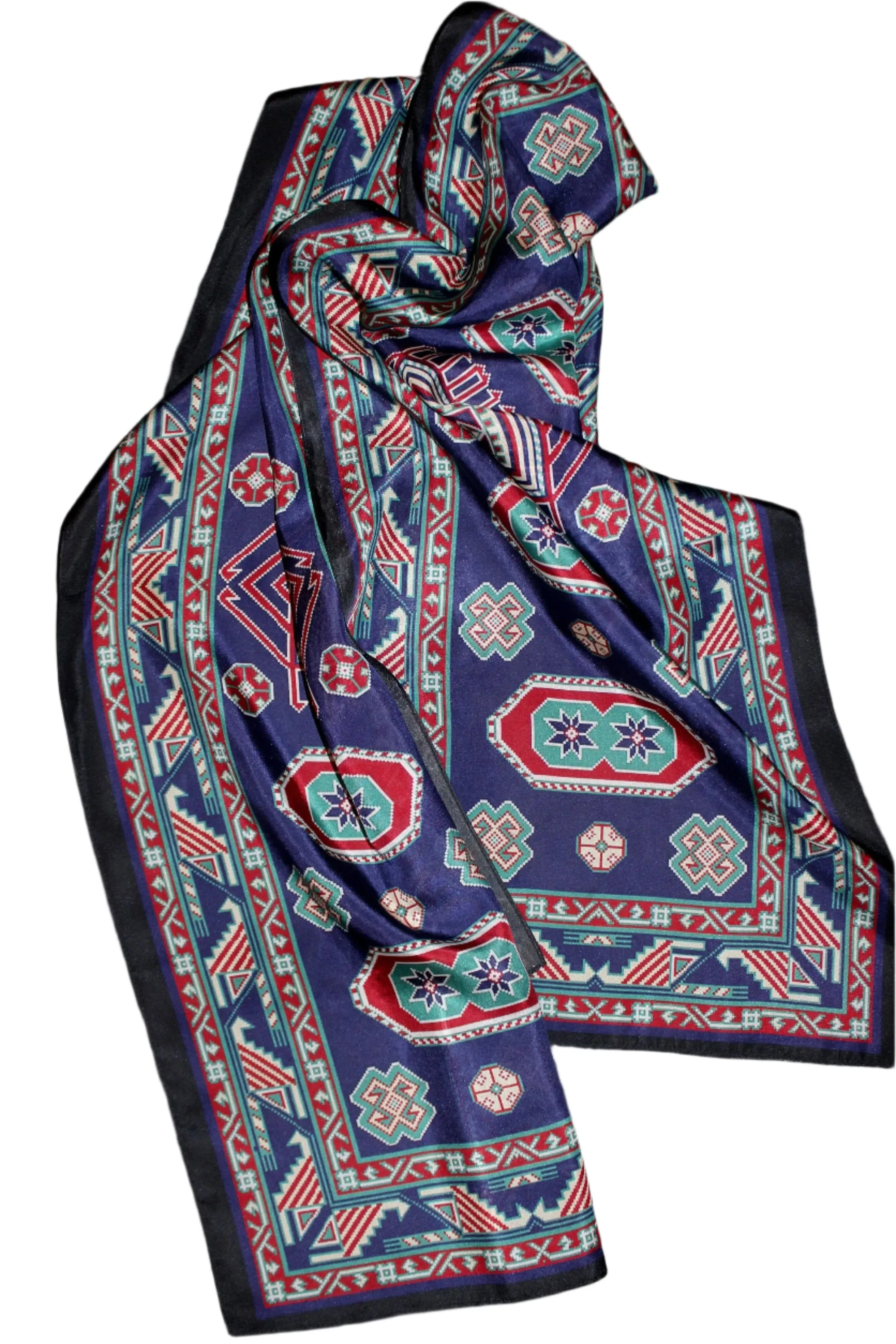 Silk scarf  71-15 in geometric pattern long pure silk scarf