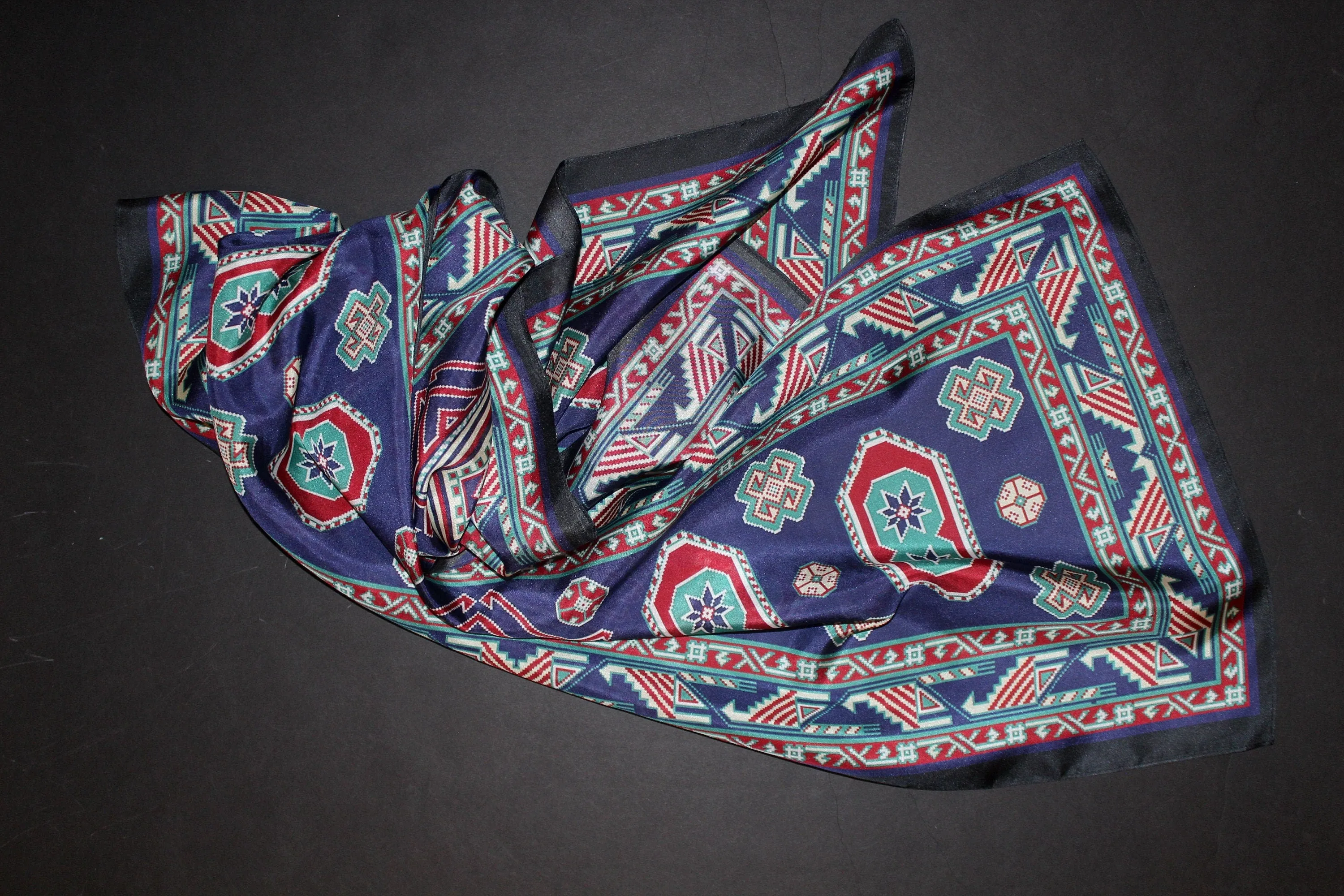 Silk scarf  71-15 in geometric pattern long pure silk scarf