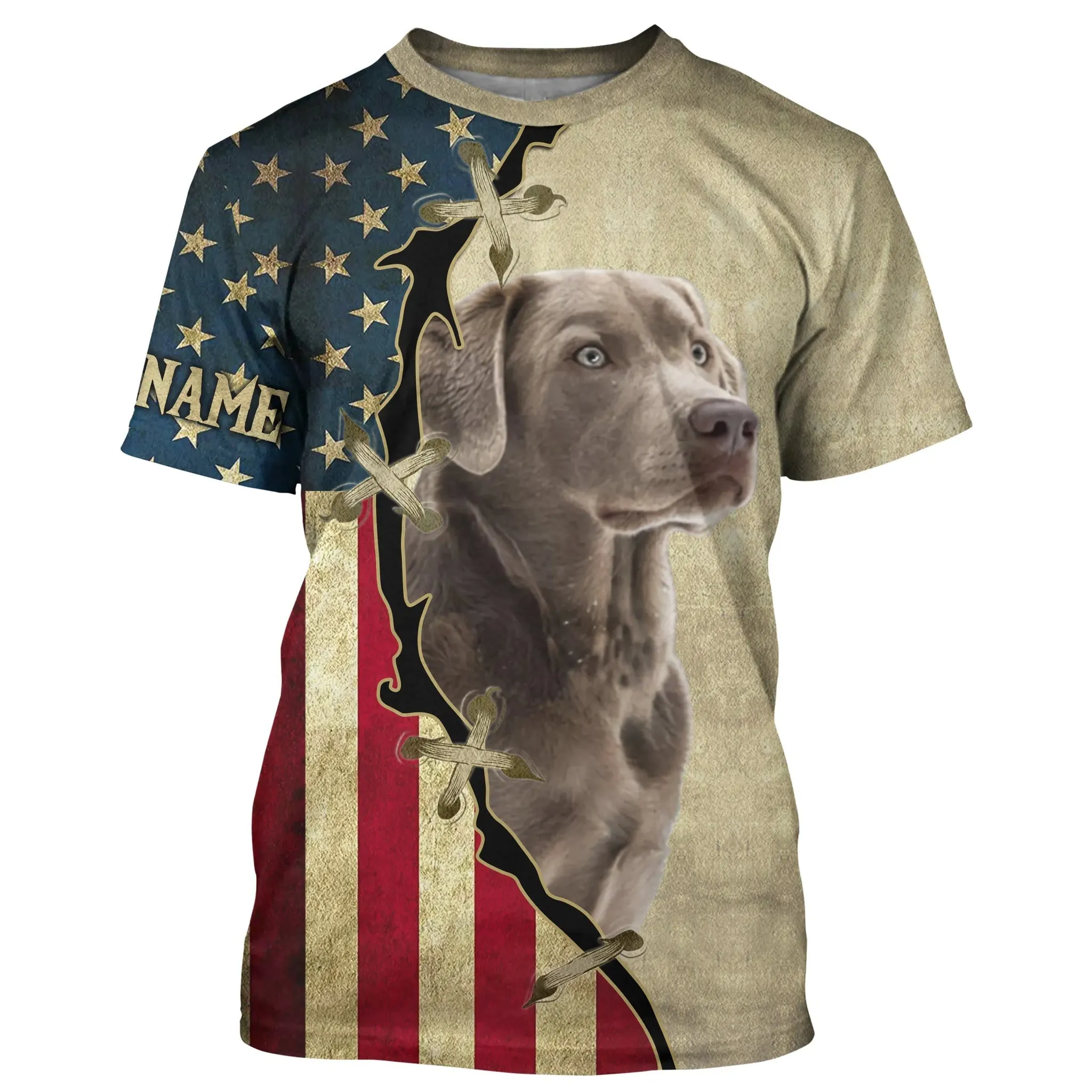 Silver Labrador Retriever American Flag 3D Long Sleeve Shirt, Custom Dog Lover Shirt