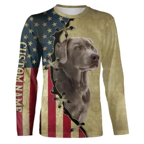 Silver Labrador Retriever American Flag 3D Long Sleeve Shirt, Custom Dog Lover Shirt