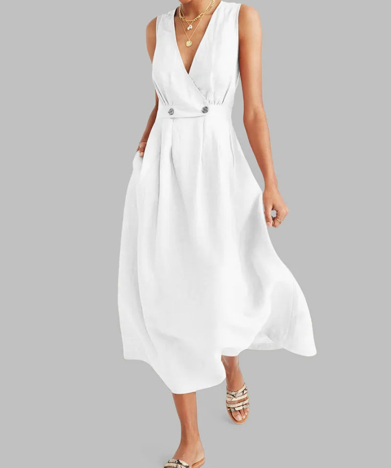 Sleeveless Long Cotton And Linen Dress